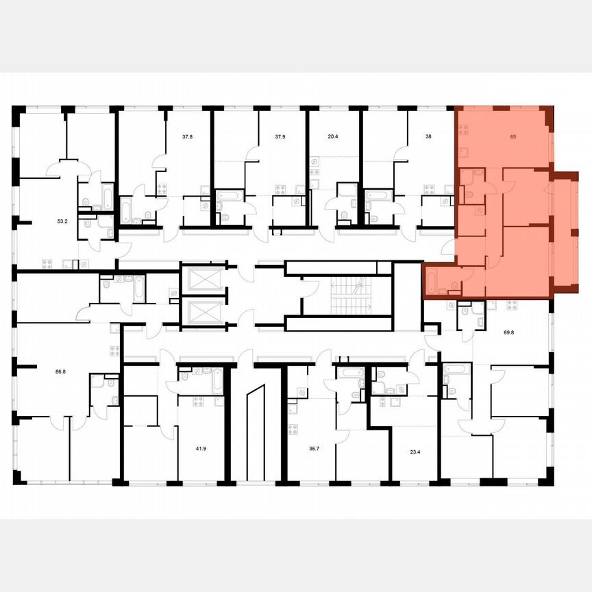 2-к. квартира, 65 м², 5/16 эт.
