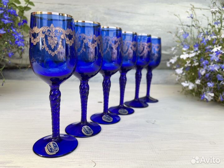 Набор бокалов 6 шт кобальт Богемия винтаж