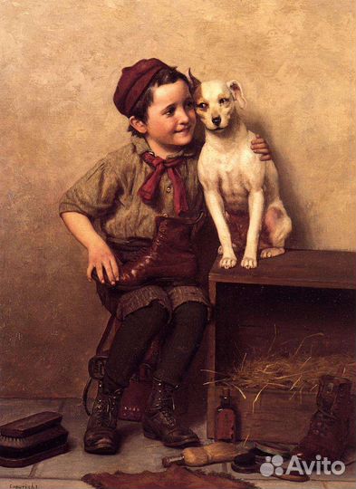 Алмазная вышивка мальчик с собакой 30х40