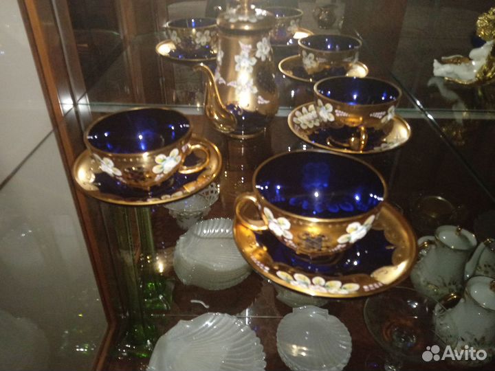 Чайный и кофейный сервизы.Кобальт. Богемия