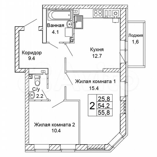 2-к. квартира, 55,8 м², 8/9 эт.
