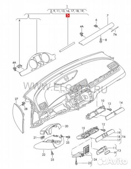 Накладка на торпедо Volkswagen Passat B6 3C2 BVY