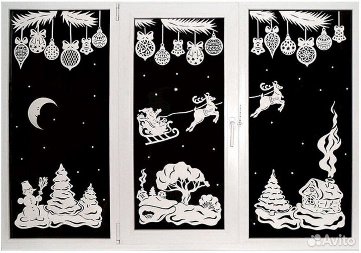 Новогодние интерьерные наклейки на окна и мебель
