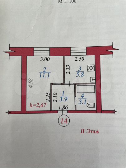 1-к. квартира, 23,9 м², 2/2 эт.