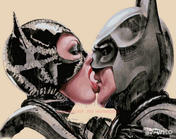 Картина по номерам 40x50 Поцелуй женщины кошки с Б