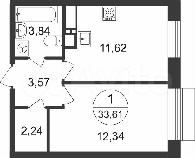 1-к. квартира, 33,6 м², 20/22 эт.