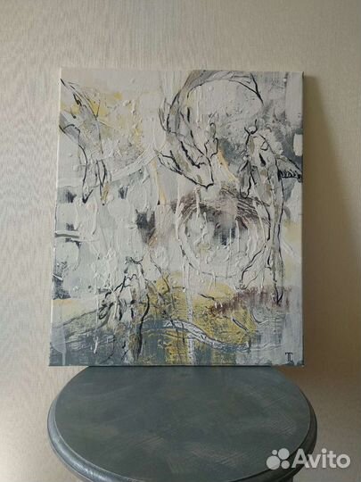 Картина абстракция с рыбами