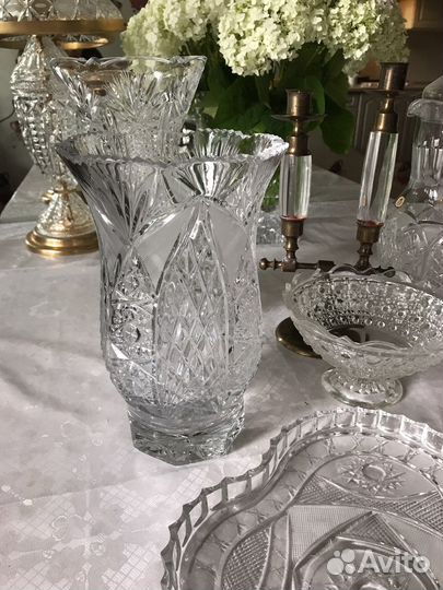 Графин конфетница хрусталь, подсвечник латунь СССР