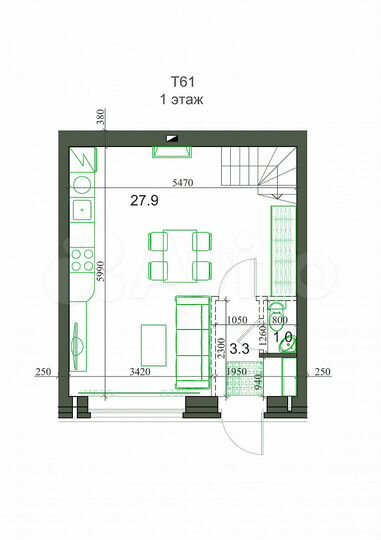 3-к. квартира, 59 м², 2/2 эт.