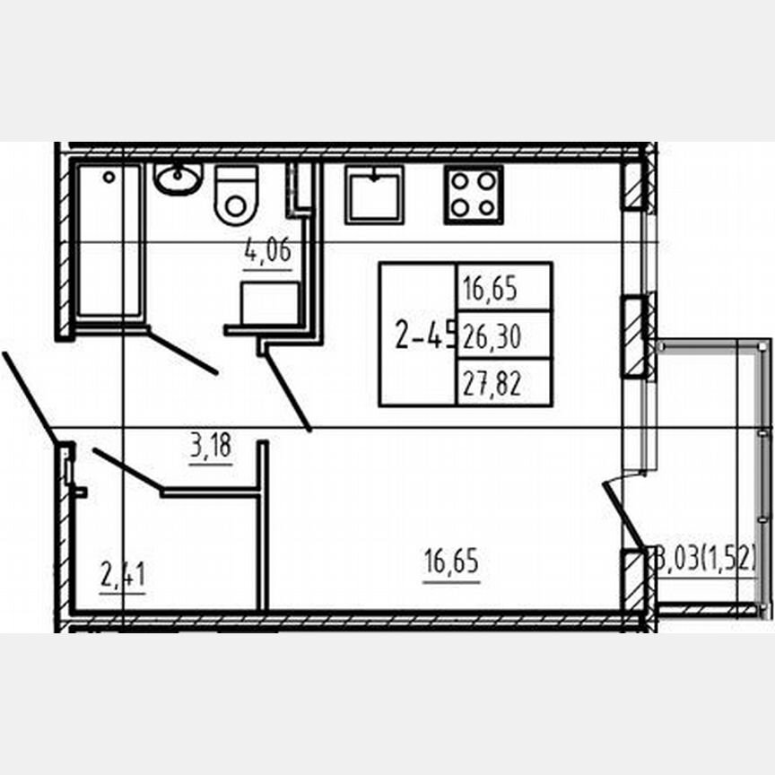 Квартира-студия, 26,3 м², 2/4 эт.