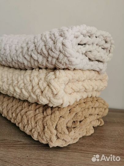 Плюшевый вязаный детский плед