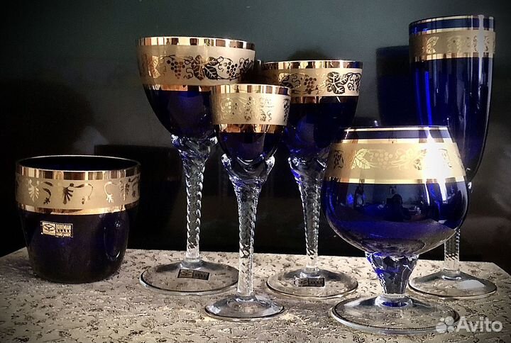 Набор бокалов фужеров кобальт Богемия Чехия