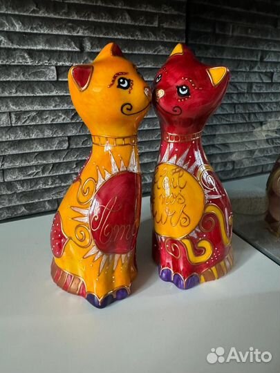 Пара кошечек, статуэтки с ручной росписью