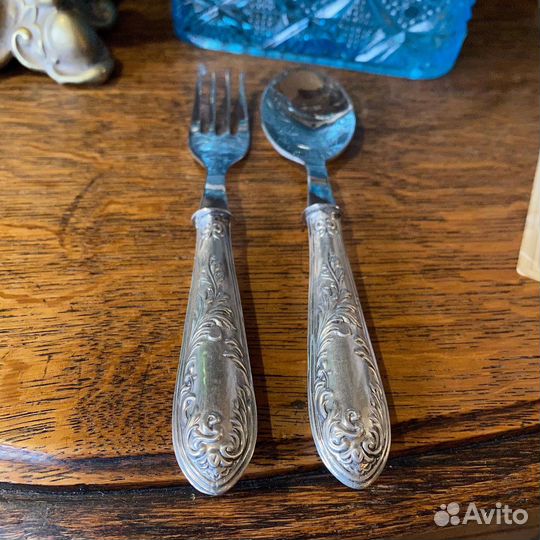 Старинные вилка ложка серебро