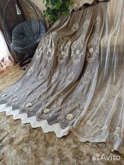 Портьеры бархат вышивка 3D,цветы италия