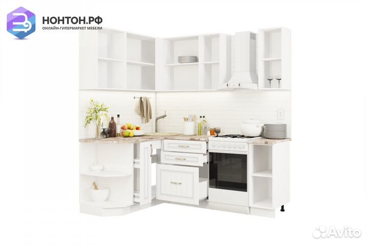 Кухня угловая Лондон 1.5 на 1.5 м дуб крем