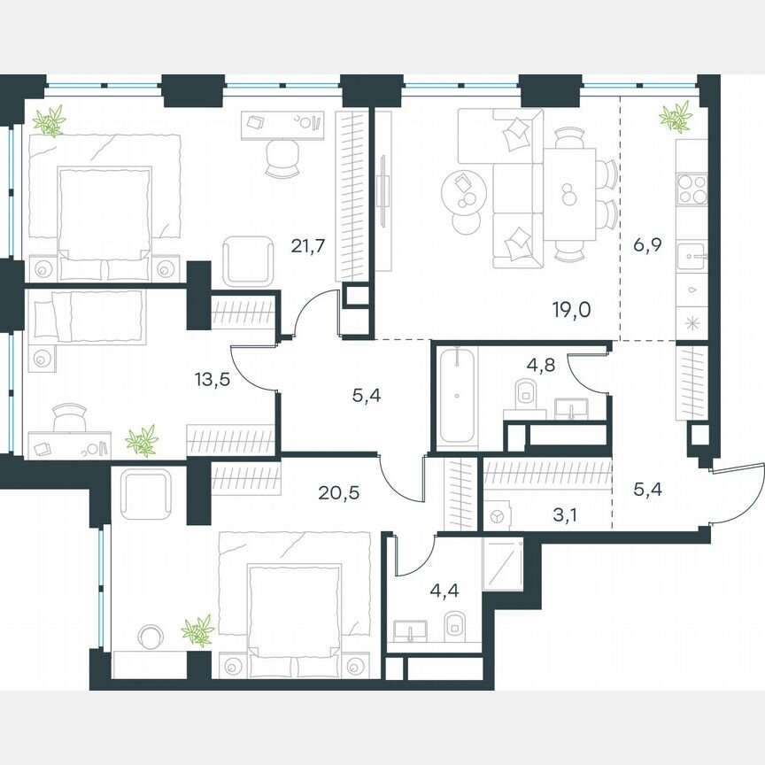 4-к. квартира, 104,7 м², 18/48 эт.