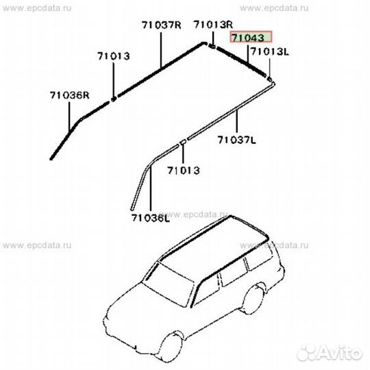 Молдинг на крышу задний Mitsubishi Pajero V31W