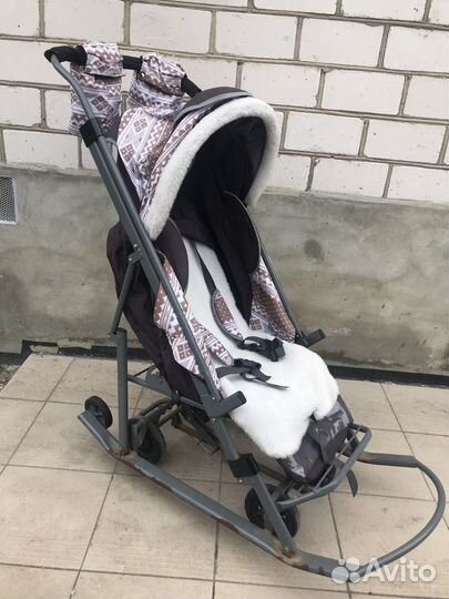 Детские санки коляска с колесами