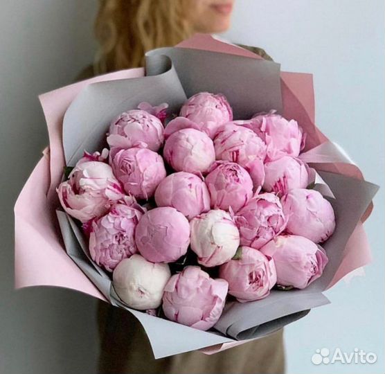 Пионы голландия розовые букет цветы доставка спб
