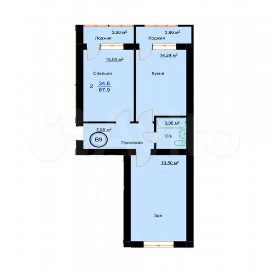 2-к. квартира, 67,9 м², 5/8 эт.
