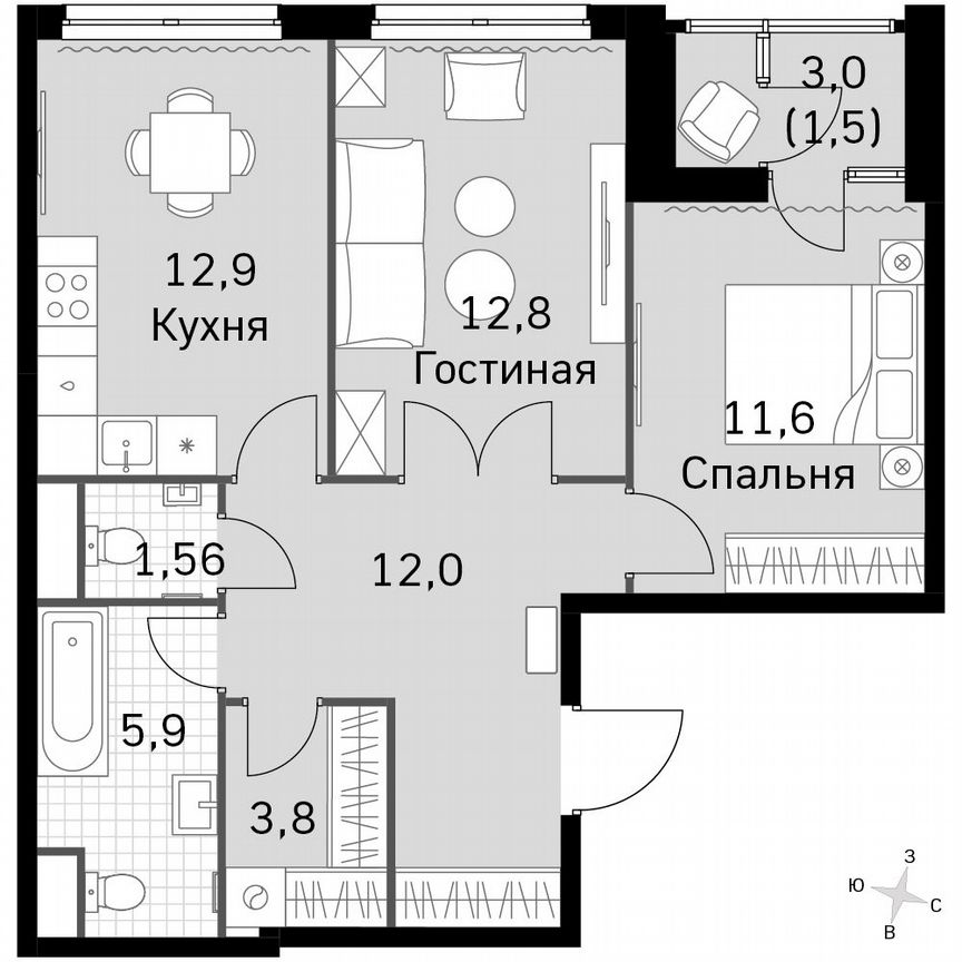 2-к. квартира, 62,1 м², 24/24 эт.