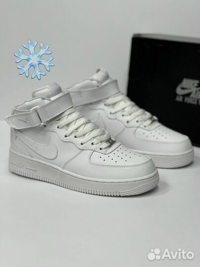 Кроссовки Nike Air Force 1 Mid All White с Мехом