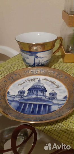 Чашка с блюдцем гжель, сувенирная