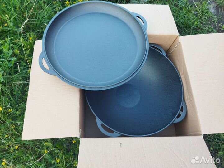 Казан чугунный с крышкой сковородой