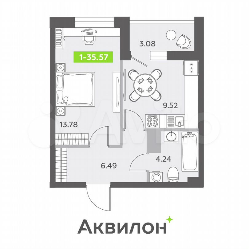 1-к. квартира, 35,6 м², 2/13 эт.