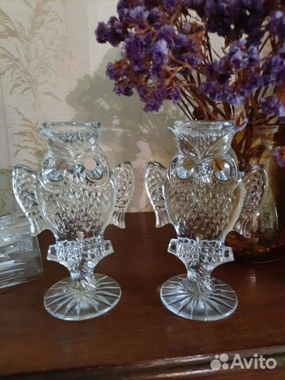 Хрустальные подсвечники, рог хрустальный