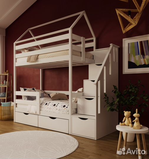 Кровать двухьярусная детская с лестницей