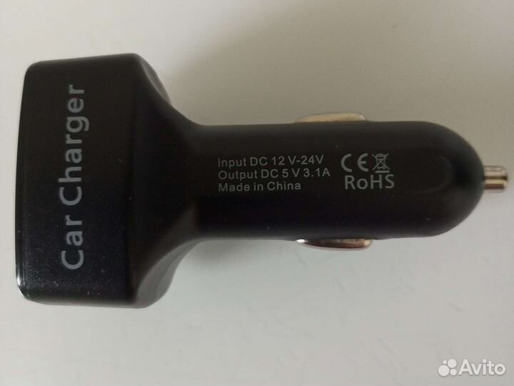 Зарядник в авто, 2xUSB, V+A+Temp