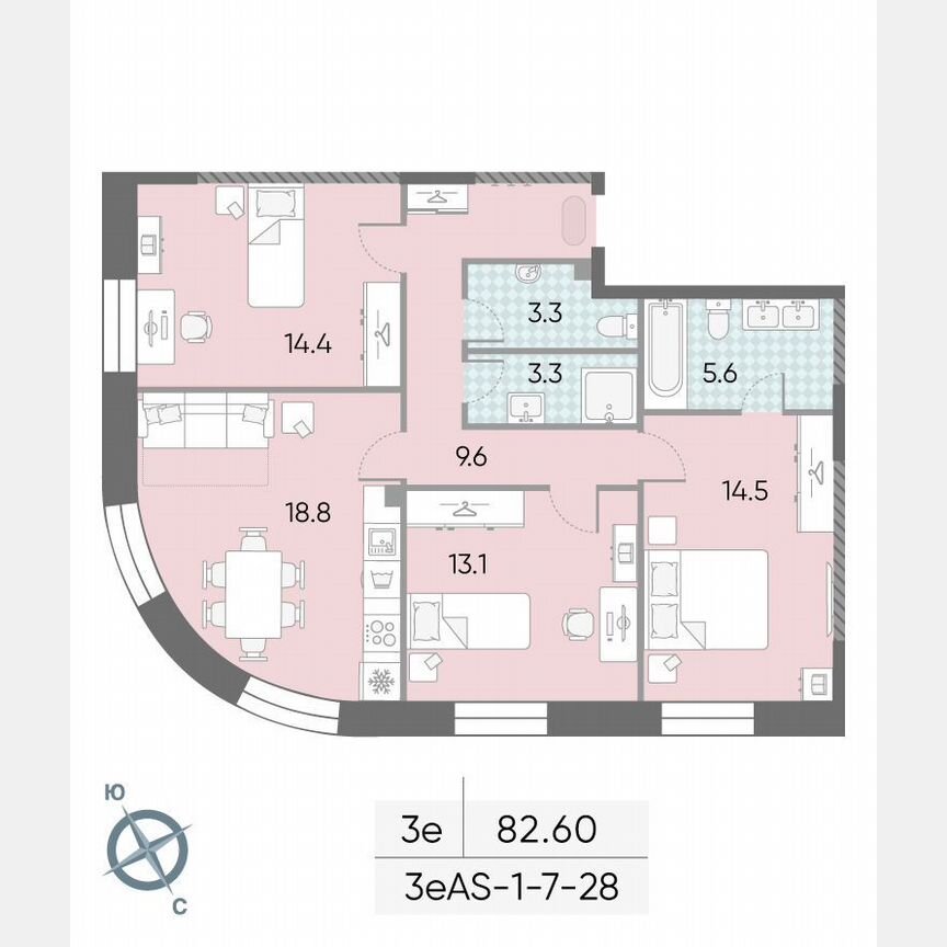 3-к. квартира, 82,6 м², 27/28 эт.