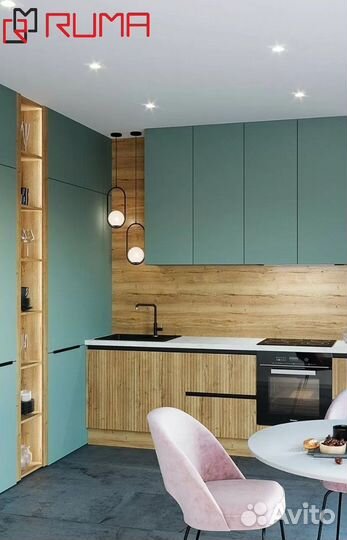 Кухня прямая на заказ зелёная цена за все