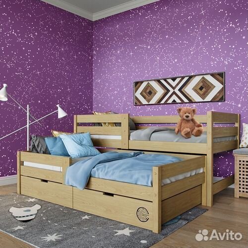 Кроватка матрешка для малыша из массива выдвижная