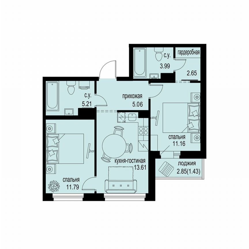 2-к. квартира, 54,9 м², 9/12 эт.