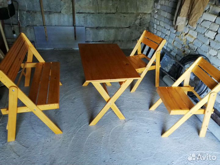 Стол, стул, скамейка и 2 табурета складные, турист
