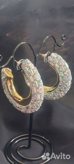 Серьги подиумные кольца с кристаллами