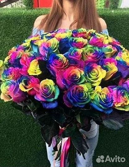 Радужные розы Букеты доставка