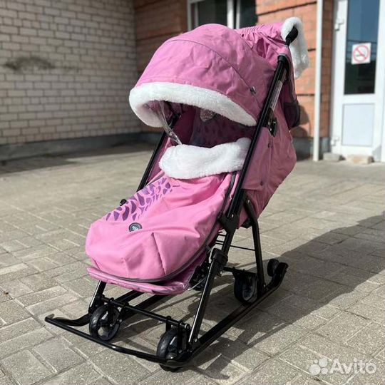 Санки-коляска Ника 7-5К розовая шишка