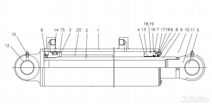 Ремкомплект цилиндра подъёма стрелы кму hiab 190T