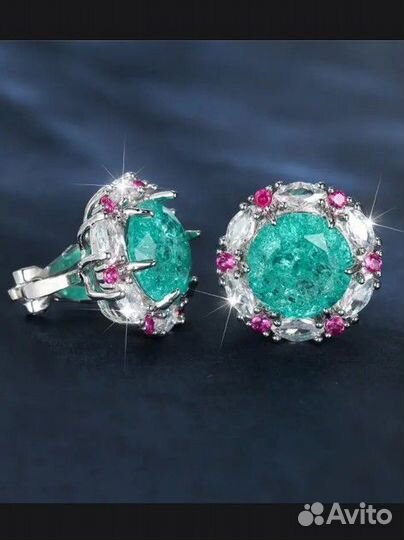 Серьги клипсы с муссанитом и аквамарином