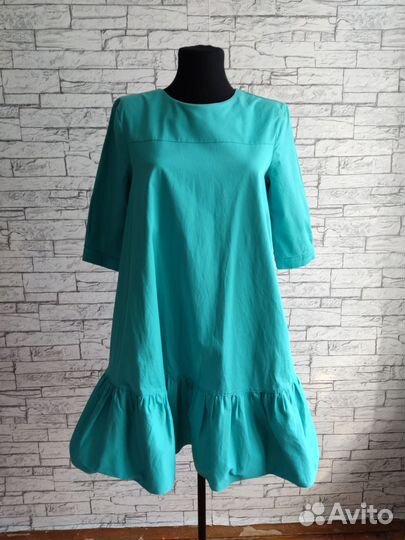 Женское платье свободного кроя 40 42 44 бирюза