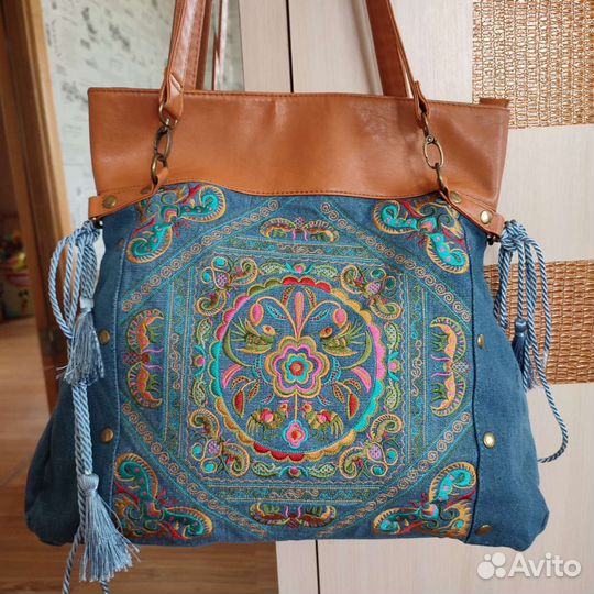 Новая джинсовая сумка вышивка
