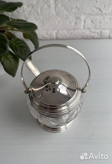 Сахарница хрустальная с серебром