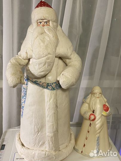 Старинный большой дед Мороз.50см.Вата,папье-маше