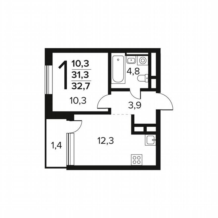 1-к. квартира, 32,7 м², 8/11 эт.