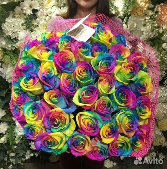 Радужные розы Цветы Доставка