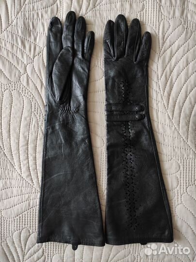 Перчатки женские длинные кожаные р. 7